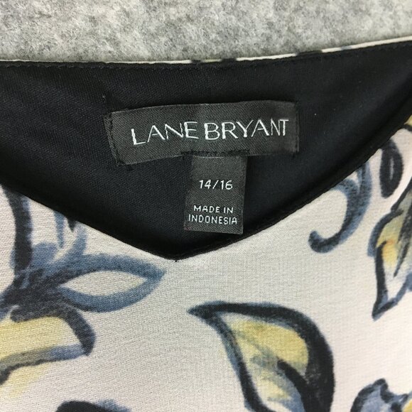 Lane Bryant Dress 14 16 Cocktail Watercolor Floral Ombre Midi Asymmetric Black - Picture 12 of 15